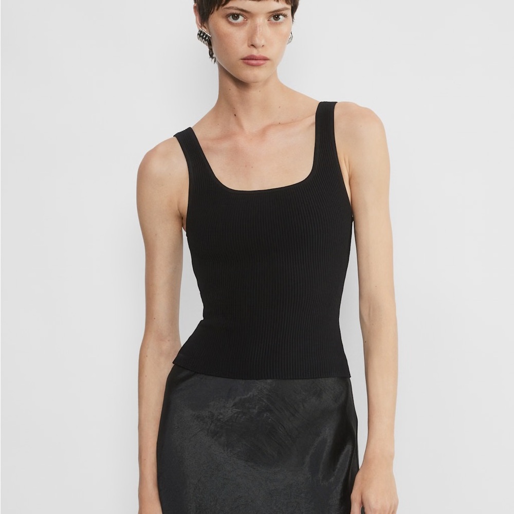 Aritzia Sculpt Knit Squareneck Top - Black, Size S